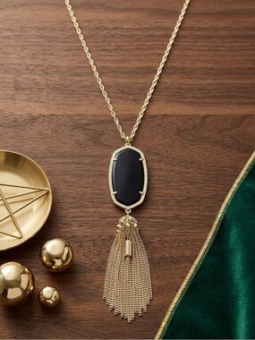 Kendra Scott Gold Tassel Necklace with Black Stone
